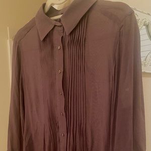 Flowy Alfani 3/4 sleeve top. Taupe pin-tucked panel button down top.  Size M